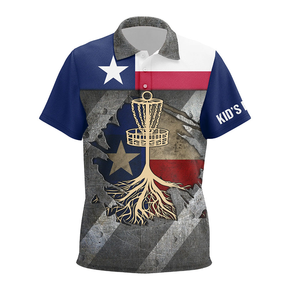 Kid disc golf polos shirt custom Texas flag disc golf basket, disc golf gifts for kid NQS8512