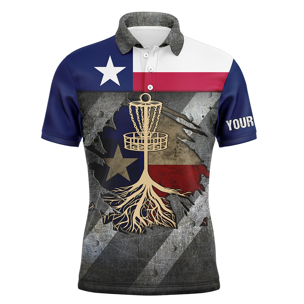 Mens disc golf polo shirt custom name Texas flag disc golf basket, disc golf gifts for men NQS8512