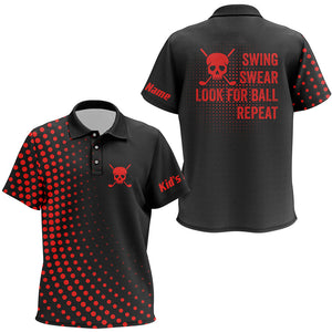 Kid golf polos shirt custom swing swear look for ball repeat dot pattern skull golf shirt | Red NQS8514