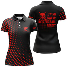 Load image into Gallery viewer, Womens golf polo shirts custom swing swear look for ball repeat dot pattern skull golf shirt | Red NQS8514