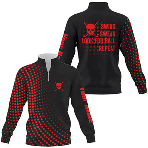 Quarter zip golf sweatshirt custom swing swear look for ball repeat dot pattern golf sweater | Red NQS8514