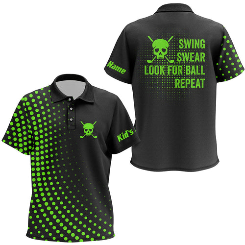 Kid golf polos shirt custom swing swear look for ball repeat dot pattern skull golf shirt | Green NQS8515