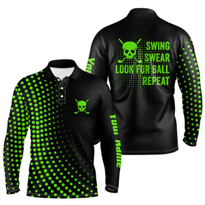 Funny Men golf polo shirt custom swing swear look for ball repeat dot pattern skull golf shirt | Green NQS8515