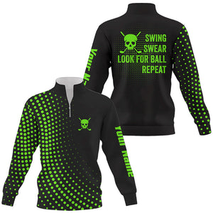 Quarter zip golf sweatshirt custom swing swear look for ball repeat dot pattern golf sweater | Green NQS8515