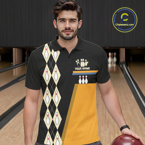 Black and Yellow Retro Bowling Polo, Quarter Zip shirt for Men Custom vintage team bowling jersey NQS10707