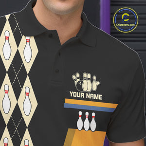 Black and Yellow Retro Bowling Polo, Quarter Zip shirt for Men Custom vintage team bowling jersey NQS10707