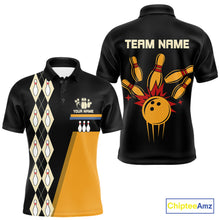 Load image into Gallery viewer, Black and Yellow Retro Bowling Polo, Quarter Zip shirt for Men Custom vintage team bowling jersey NQS10707