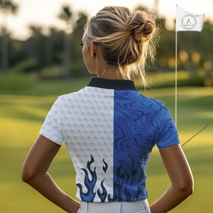 White and Blue Camo Flame Women Golf Polo Shirt Custom golf attire for ladies, personalized golf gift NQS10709