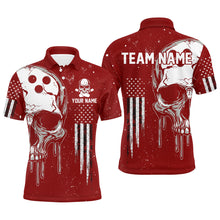 Load image into Gallery viewer, Personalized Red and White grunge American Flag Skull Bowling Team Shirts, Patriotic Bowling Jerseys NQS9227