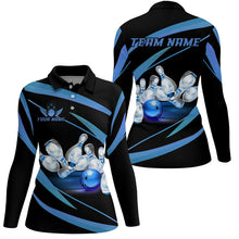 Load image into Gallery viewer, Personalized Black And Blue Bowling Shirts For Women, Custom Team Bowling League Jerseys NQS9229