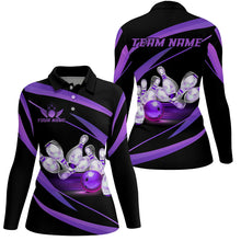 Load image into Gallery viewer, Personalized Black And Purple Bowling Shirts For Women, Custom Team Bowling League Jerseys NQS9230