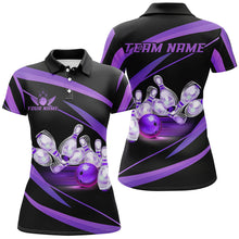 Load image into Gallery viewer, Personalized Black And Purple Bowling Shirts For Women, Custom Team Bowling League Jerseys NQS9230
