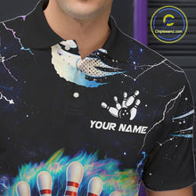 Load image into Gallery viewer, Blue hologram flame Bowling polo, 1/4 zip Shirts for Men Custom Bowling Team jerseys NQS11295