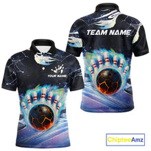 Load image into Gallery viewer, Blue hologram flame Bowling polo, 1/4 zip Shirts for Men Custom Bowling Team jerseys NQS11295