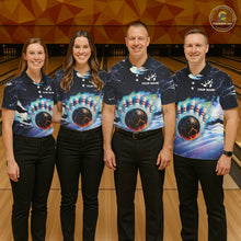 Load image into Gallery viewer, Blue hologram flame Bowling polo, 1/4 zip Shirts for Men Custom Bowling Team jerseys NQS11295