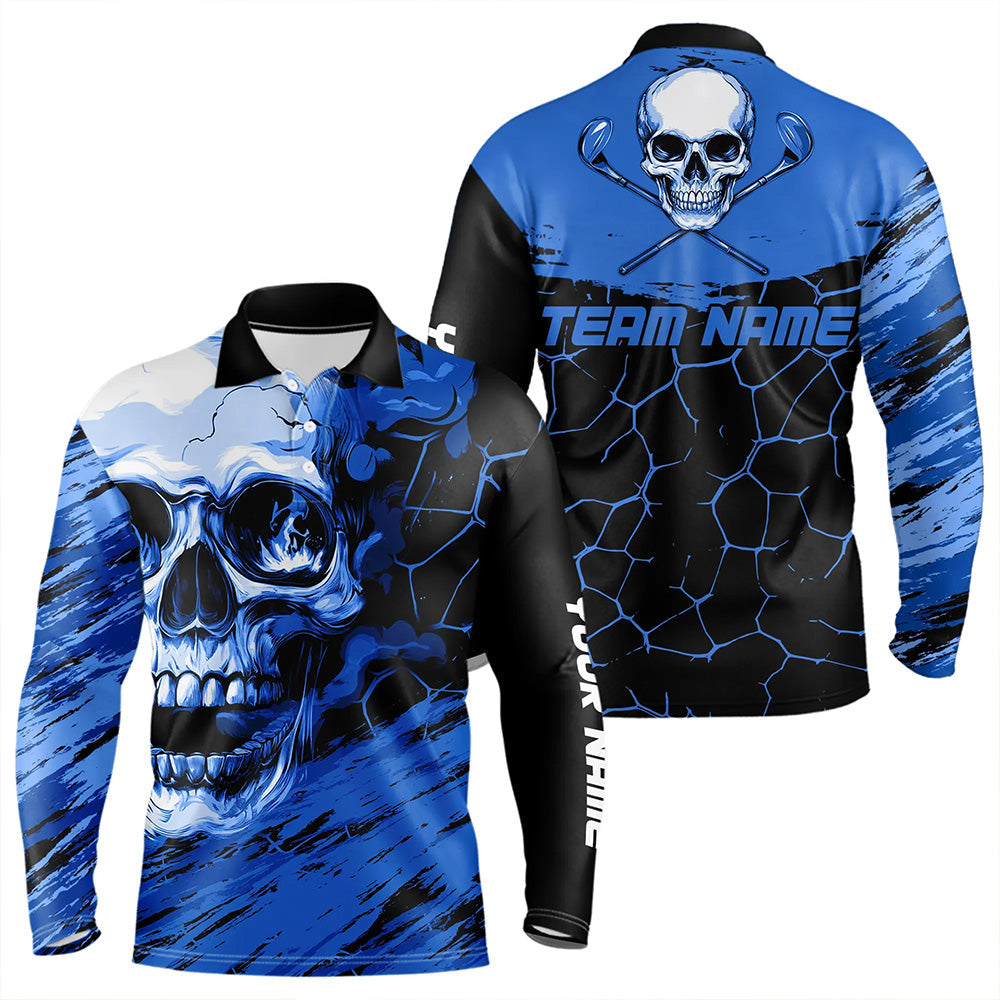 Black and Blue Skull Golf Custom Men golf polo shirts, personalized golf tournament jerseys for team NQS9584