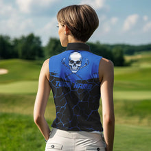 Load image into Gallery viewer, Black and Blue Skull Golf Custom Women Sleeveless polo shirt, personalized golf jerseys for team NQS9584