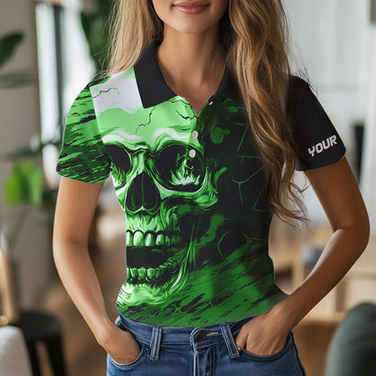 Black and Green Skull Golf Custom Women golf polo shirts, personalized golf tournament jersey for team NQS9585