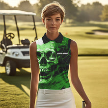 Load image into Gallery viewer, Black and Green Skull Golf Custom Women Sleeveless polo shirt, personalized golf jerseys for team NQS9585