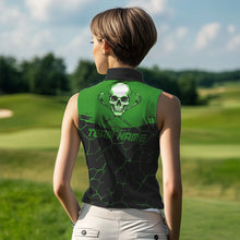 Load image into Gallery viewer, Black and Green Skull Golf Custom Women Sleeveless polo shirt, personalized golf jerseys for team NQS9585