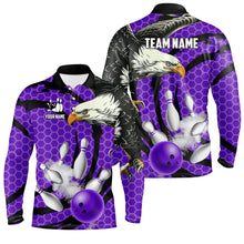 Load image into Gallery viewer, Eagle bowling ball and pins Purple camo custom Men Bowling Polo Shirts, team mens bowling jersey NQS7515