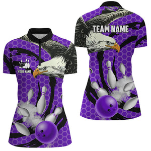 Eagle bowling ball and pins Purple camo custom Women bowling Quarter Zip Shirt, team bowling jerseys NQS7515