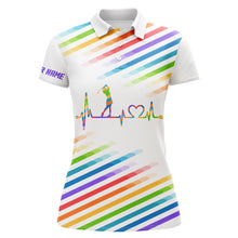 Load image into Gallery viewer, Womens golf polo shirt custom name colorful rainbow golf heartbeat tournament ladies white golf tops NQS5528