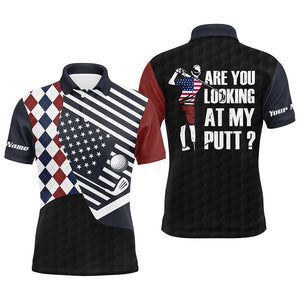 American flag red white blue argyle pattern Mens golf polo shirts custom are you looking at my putts NQS5799