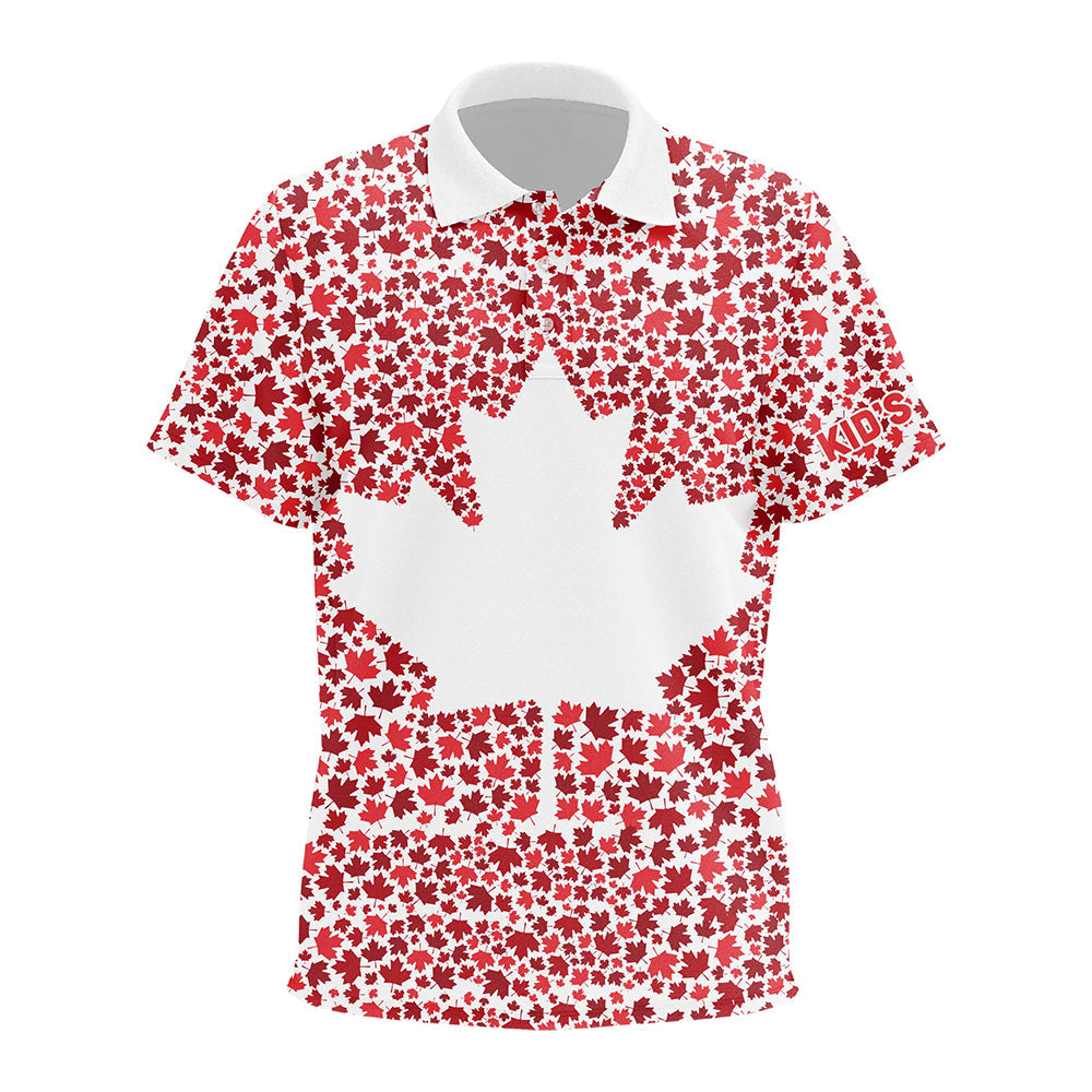 Canadian flag red maple leaf pattern custom patriotic Kid golf polos shirt, kids patriotic polo NQS7878