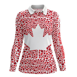 Canadian flag red maple leaf pattern custom patriotic Womens golf polo shirts, womens patriotic polo NQS7878