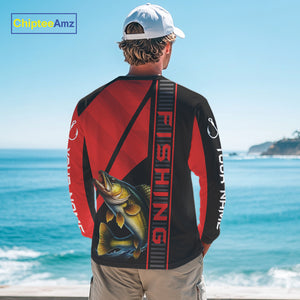 Black and red Walleye Fishing Custom UV protection Long sleeve fishing shirts For Men, Women NQS10161