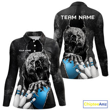 Load image into Gallery viewer, Blue and Black Bear grunge Custom Women Bowling Polo, Quarter Zip Shirts Bowling Team Jerseys Outfits NQS10166
