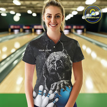Load image into Gallery viewer, Blue and Black Bear grunge Custom Women Bowling Polo, Quarter Zip Shirts Bowling Team Jerseys Outfits NQS10166