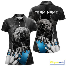 Load image into Gallery viewer, Blue and Black Bear grunge Custom Women Bowling Polo, Quarter Zip Shirts Bowling Team Jerseys Outfits NQS10166
