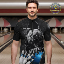 Load image into Gallery viewer, Blue and Black Bear grunge Custom Men Bowling Polo, Quarter Zip Shirts Bowling Team Jerseys Outfits NQS10166