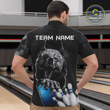 Load image into Gallery viewer, Blue and Black Bear grunge Custom Men Bowling Polo, Quarter Zip Shirts Bowling Team Jerseys Outfits NQS10166