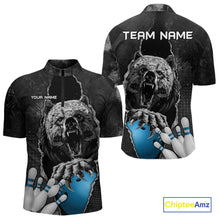 Load image into Gallery viewer, Blue and Black Bear grunge Custom Men Bowling Polo, Quarter Zip Shirts Bowling Team Jerseys Outfits NQS10166