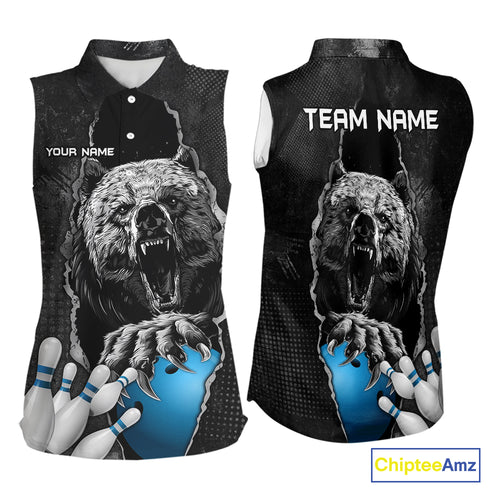 Blue and Black Bear grunge Custom Women sleeveless Polo Shirt Bowling Team Jerseys Outfits NQS10166