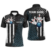 Load image into Gallery viewer, Black white American flag Men bowling Polo, Quarter Zip shirts Custom camo Bowling Team Jerseys | Blue NQS8531
