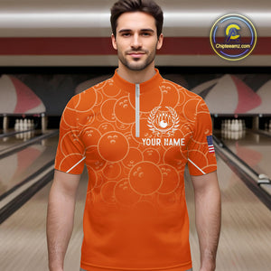 Orange bowling camo Mens bowling shirts Custom American flag patriotic bowling team league jerseys NQS10715