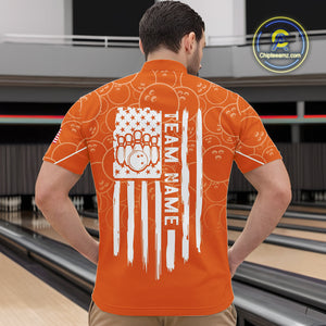 Orange bowling camo Mens bowling shirts Custom American flag patriotic bowling team league jerseys NQS10715