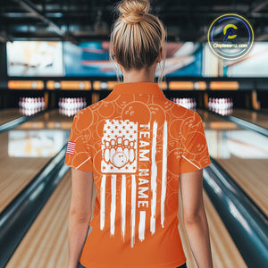 Orange bowling camo Womens bowling shirts Custom American flag patriotic bowling team league jerseys NQS10715