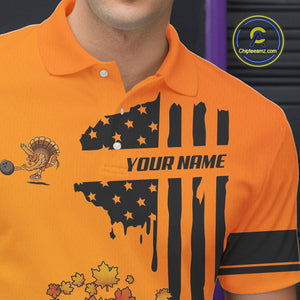 Personalized American Flag Turkey Autumn Bowling Shirts For Men, Thanksgiving Bowling Team Uniform NQS10721