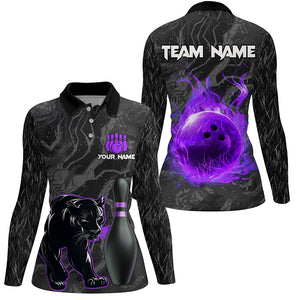 Black Camo Panther Purple Flame Bowling Shirts For Women Custom Bowling Team League Jersey NQS8777