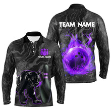 Load image into Gallery viewer, Black Camo Panther Purple Flame Bowling Polo, 1/4 Zip Shirts For Men Custom Bowling Team League Jersey NQS8777