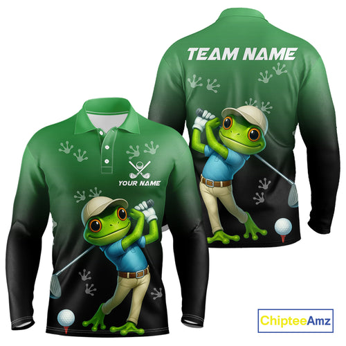 Funny Frog Green Golf polo shirt for men Custom mens golf top, personalized golf gifts NQS11104