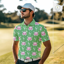 Load image into Gallery viewer, Green and Pink Golf pattern polo golf shirt for men Custom men&#39;s golf clothes, best golf gifts NQS11105
