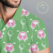 Load image into Gallery viewer, Green and Pink Golf pattern polo golf shirt for men Custom men&#39;s golf clothes, best golf gifts NQS11105