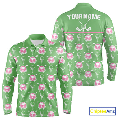 Green and Pink Golf pattern polo golf shirt for men Custom men's golf clothes, best golf gifts NQS11105