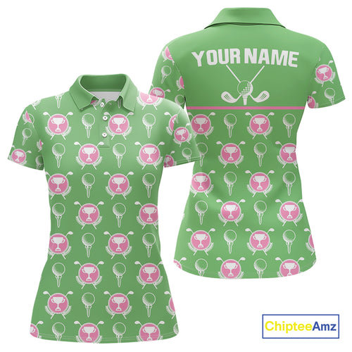 Green and Pink Golf pattern polo golf shirt for Women Custom ladies's golf clothes, best golf gifts NQS11105